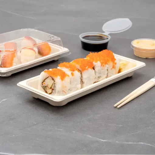 Cukranendriu sushi padėklai su PET dangteliu X