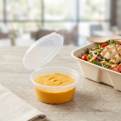 Plastikinė padažinė 60 ml su sujungtu dangteliu