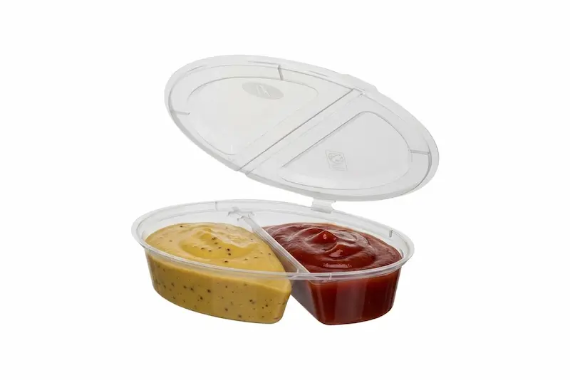 Plastikinė padažinė 2 daliu su sujungtu dangteliu