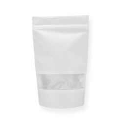 Doy-pack maišelis baltas su skaidriu langeliu 500ml su ZIP užsegimu