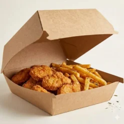 Popierinė dėžutė burgeriui XL 15x15x9 cm – kraft, riebalams atspari,