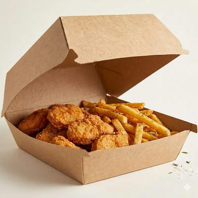 Popierinė dėžutė burgeriui XL 15x15x9 cm – kraft, riebalams atspari,